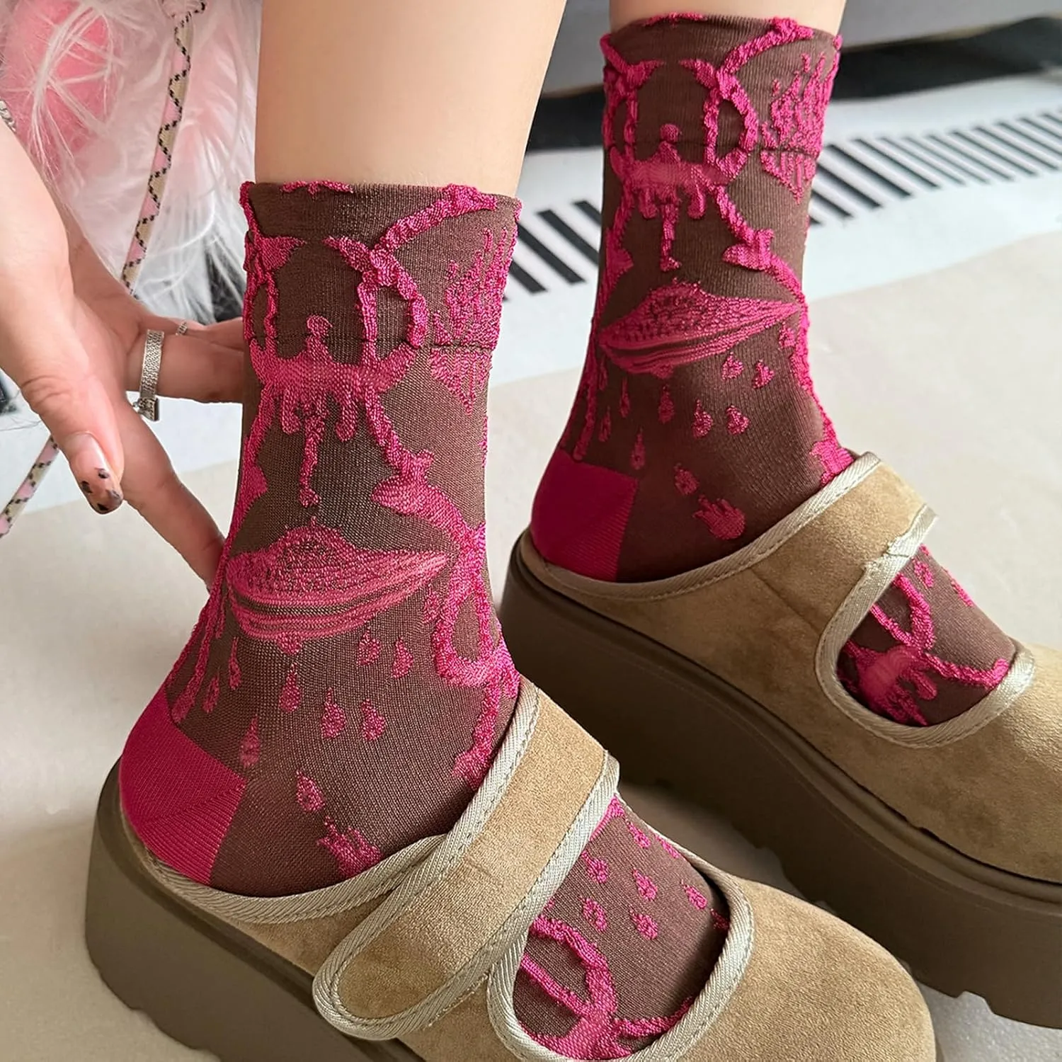 4 Pairs Women's Hollow Sheer Mesh Mid Calf Socks Transparent See-Through Fashion Socks