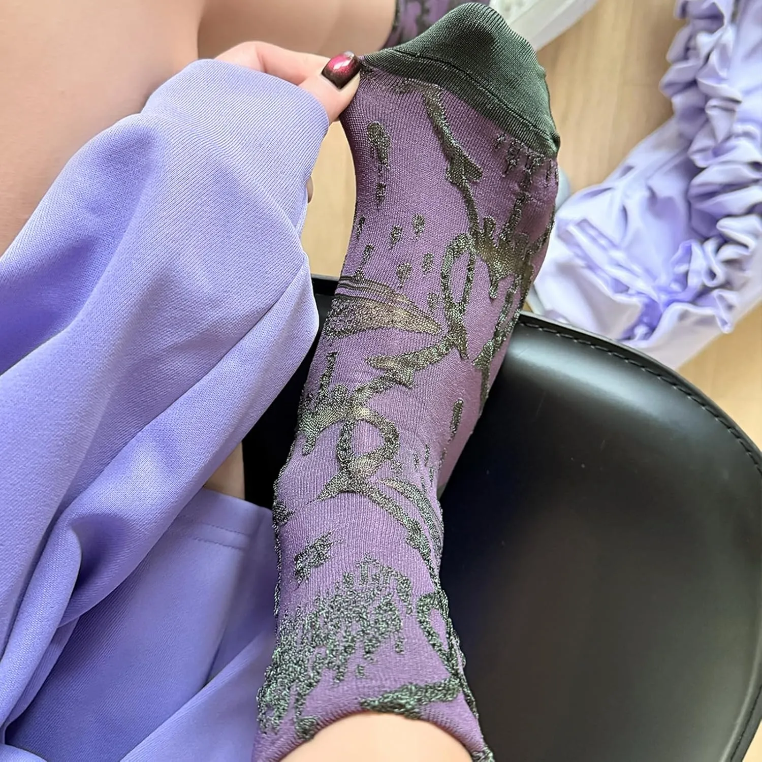 4 Pairs Women's Hollow Sheer Mesh Mid Calf Socks Transparent See-Through Fashion Socks