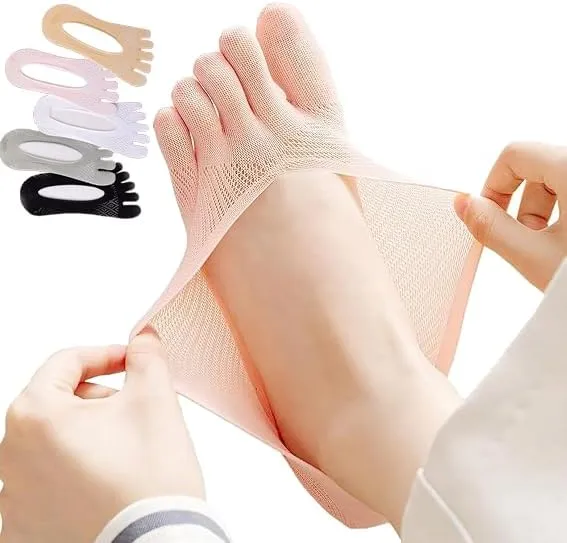 5 Pairs Align Toe Socks for Bunion, No Show Low Cut Five Finger Orthopedic Compression Socks For Women, Gel Tab Athletic Breathable Toe Separator Sock