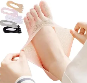 5 Pairs Align Toe Socks for Bunion, No Show Low Cut Five Finger Orthopedic Compression Socks For Women, Gel Tab Athletic Breathable Toe Separator Sock