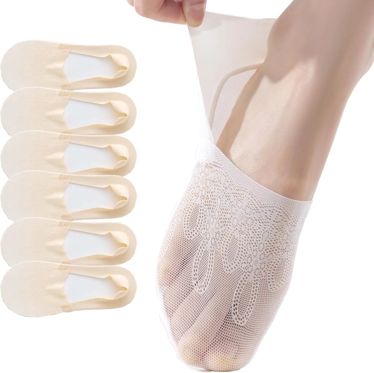 6 Pack Thin Lace No Show Socks For Women, Invisible Low Cut Womens Liner Sock Size 5-8,9-11
