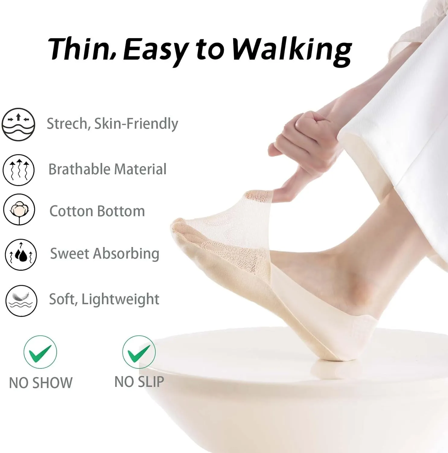 6 Pack Thin Lace No Show Socks For Women, Invisible Low Cut Womens Liner Sock Size 5-8,9-11