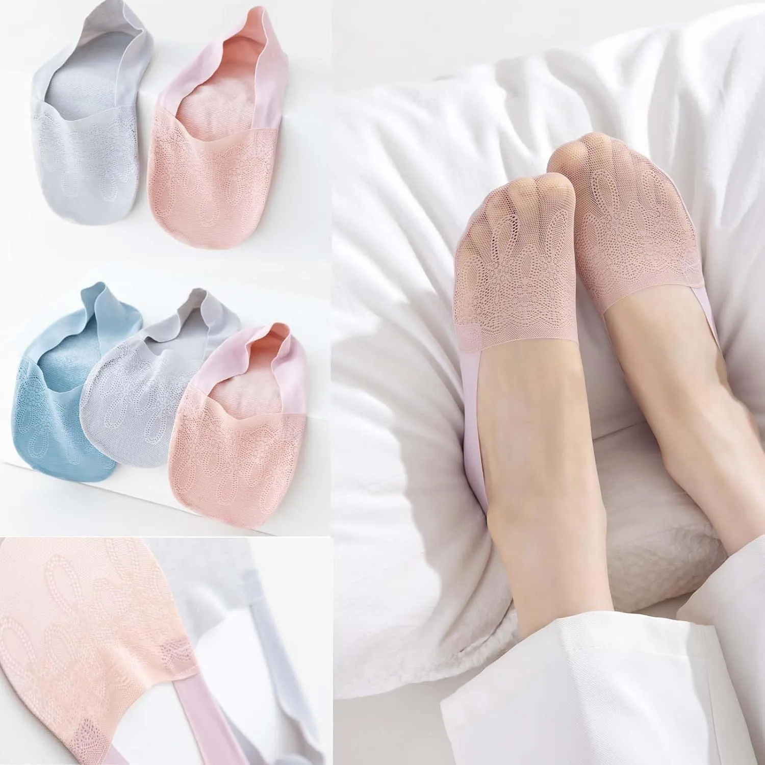 6 Pack Thin Lace No Show Socks For Women, Invisible Low Cut Womens Liner Sock Size 5-8,9-11