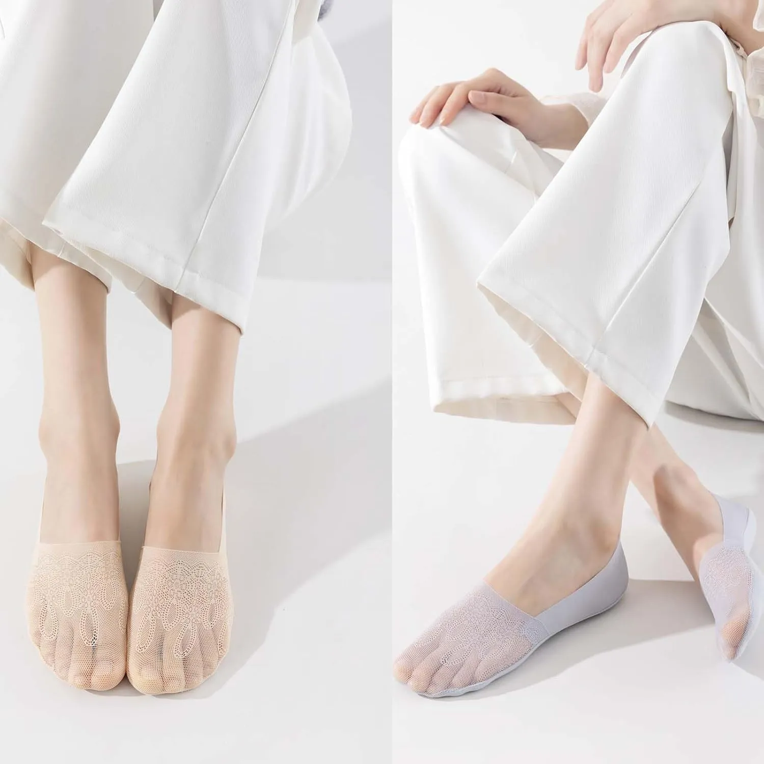 6 Pack Thin Lace No Show Socks For Women, Invisible Low Cut Womens Liner Sock Size 5-8,9-11