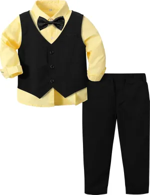 A&J DESIGN 4pcs Baby & Toddler Suit, 12 Months - 5T, Shirt & Pants & Vest & Bow Tie