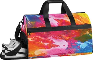 Abstract Acrylic Gym Bags for Men Women, 43L Medium Sports Hand Painted Travel Duffel Bag for Men with Shoe Compartment,Carry on Bags for Airplanes Women