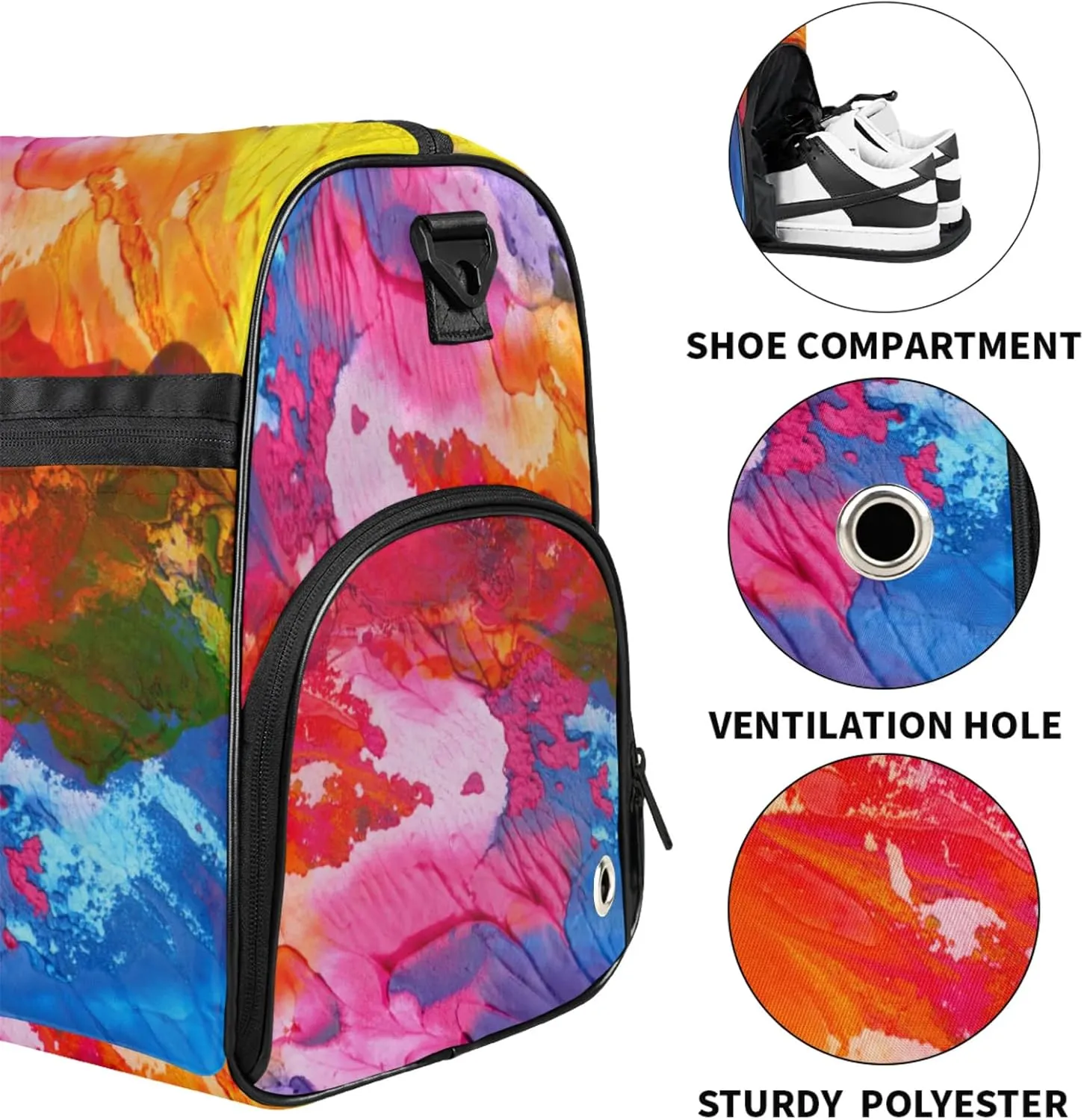 Abstract Acrylic Gym Bags for Men Women, 43L Medium Sports Hand Painted Travel Duffel Bag for Men with Shoe Compartment,Carry on Bags for Airplanes Women