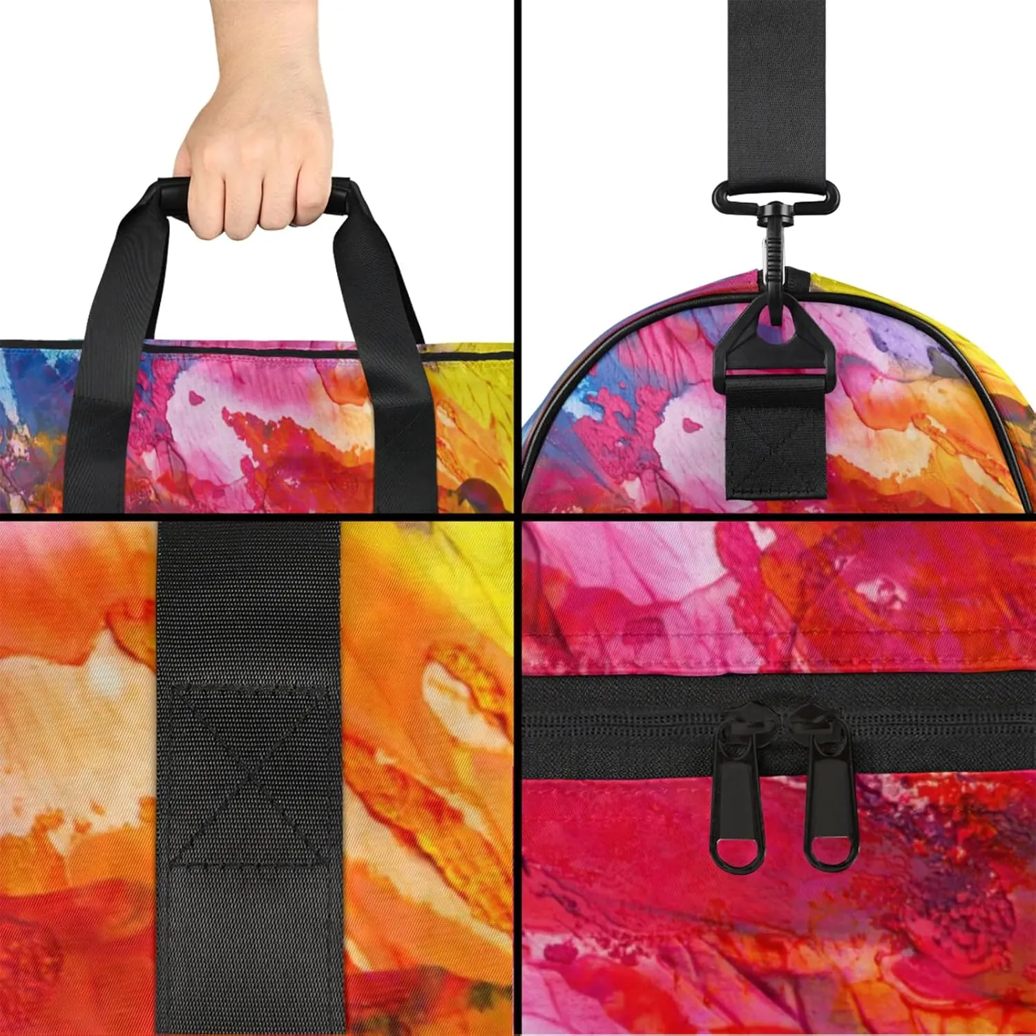 Abstract Acrylic Gym Bags for Men Women, 43L Medium Sports Hand Painted Travel Duffel Bag for Men with Shoe Compartment,Carry on Bags for Airplanes Women