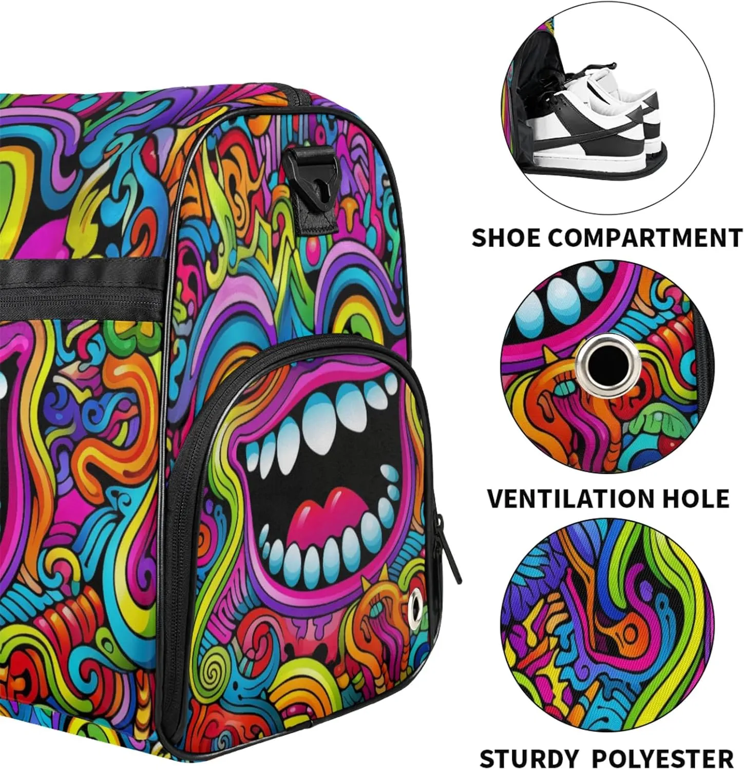 Abstract Art Gym Duffle Bag for Women,Waterproof Sports Colourful Patterns Duffle Bags Travel Weekender Bags for Men Women Overnight Bag with Shoes Compartment