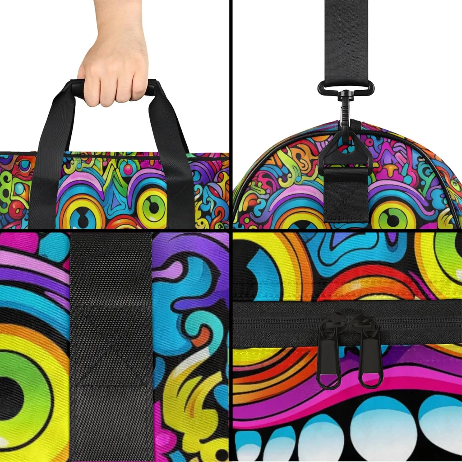Abstract Art Gym Duffle Bag for Women,Waterproof Sports Colourful Patterns Duffle Bags Travel Weekender Bags for Men Women Overnight Bag with Shoes Compartment