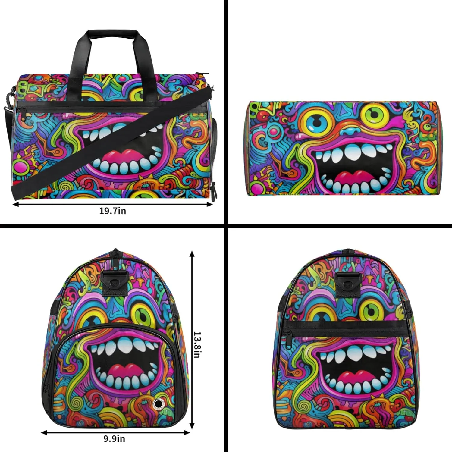 Abstract Art Gym Duffle Bag for Women,Waterproof Sports Colourful Patterns Duffle Bags Travel Weekender Bags for Men Women Overnight Bag with Shoes Compartment