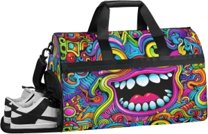 Abstract Art Gym Duffle Bag for Women,Waterproof Sports Colourful Patterns Duffle Bags Travel Weekender Bags for Men Women Overnight Bag with Shoes Compartment