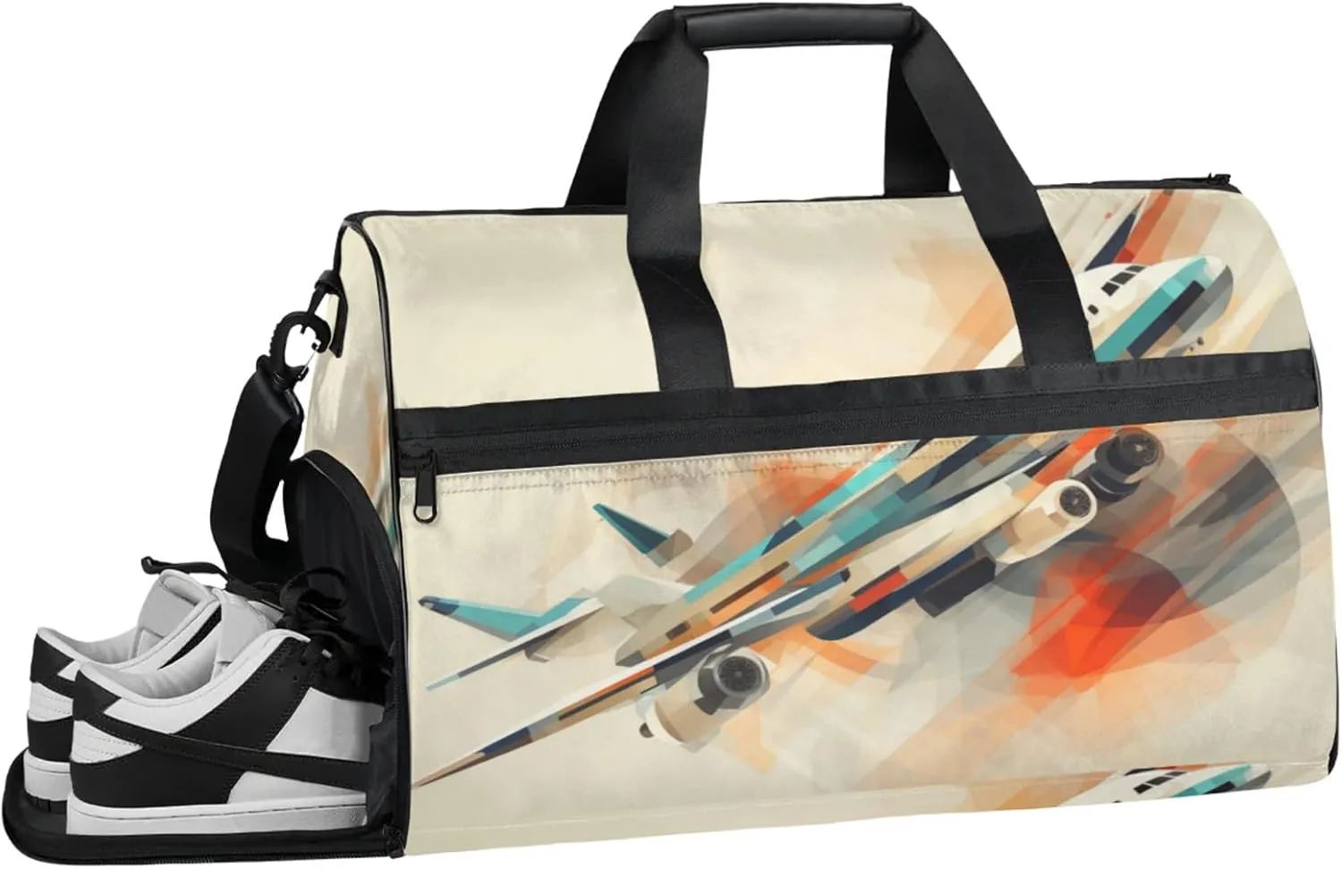 Abstract Geometric 43L Gym Duffle Bag for men with Shoe Compartment, Aircraft Pattern Overnight Weekender Bag for Women with Shoulder Strap, Ideal for Travel, Gym, Sports