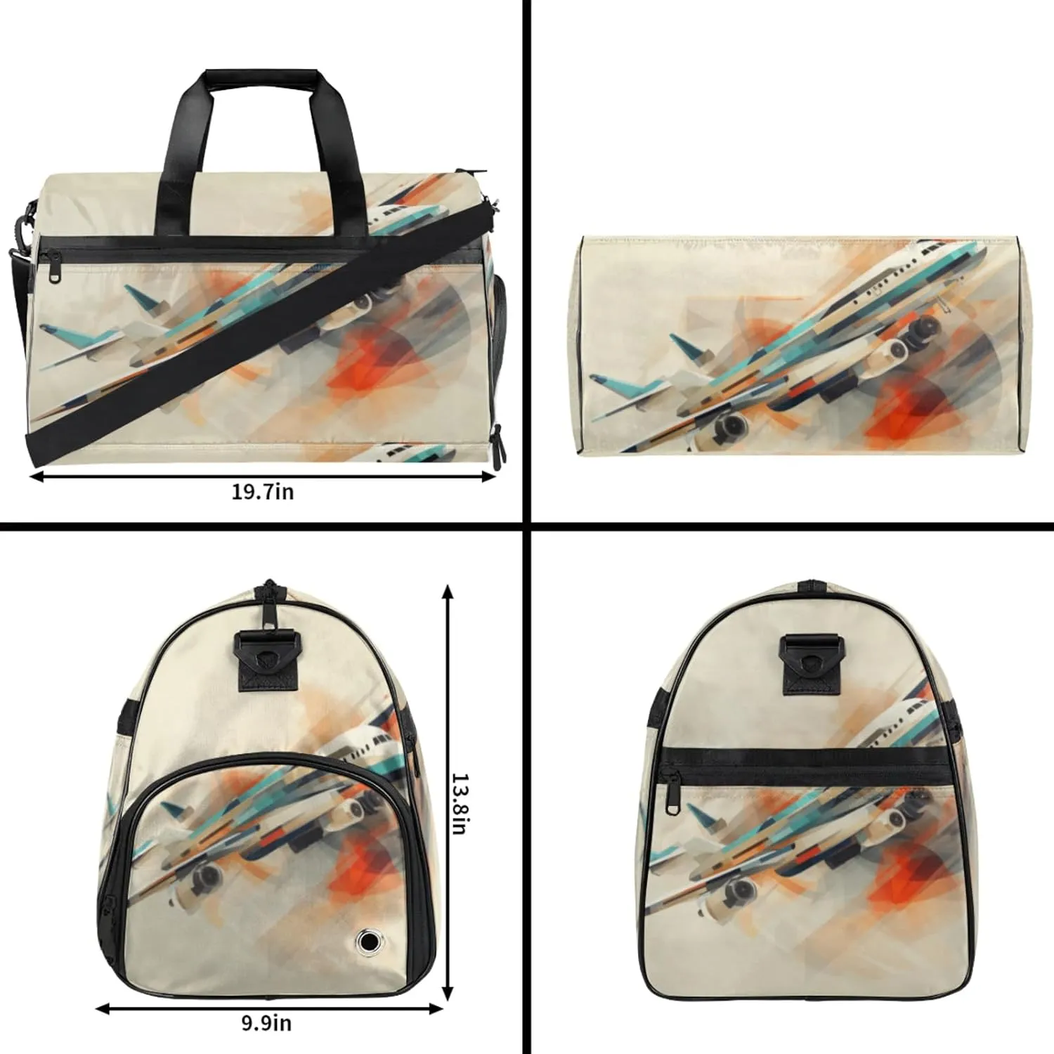 Abstract Geometric 43L Gym Duffle Bag for men with Shoe Compartment, Aircraft Pattern Overnight Weekender Bag for Women with Shoulder Strap, Ideal for Travel, Gym, Sports