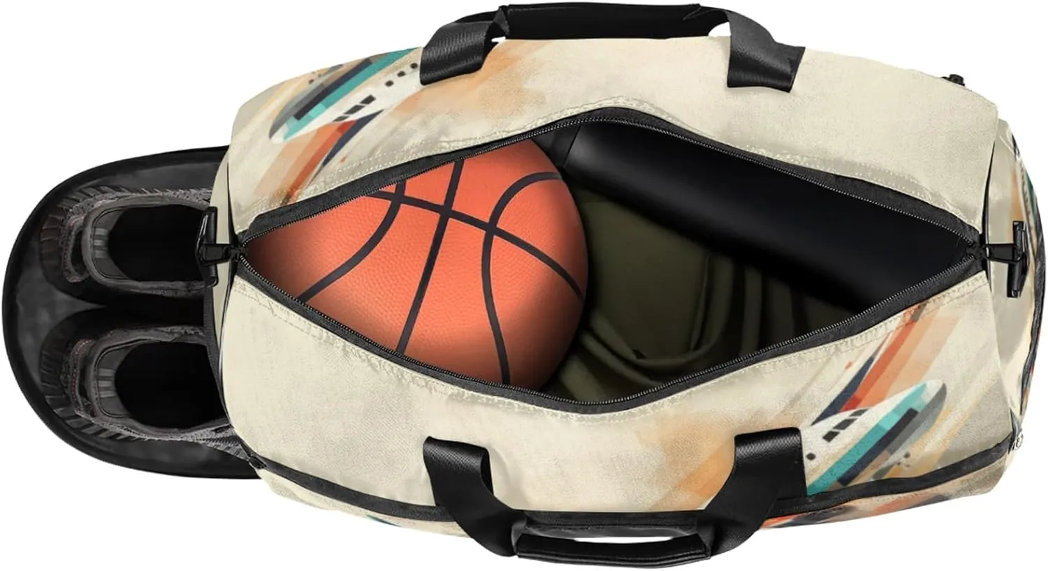 Abstract Geometric 43L Gym Duffle Bag for men with Shoe Compartment, Aircraft Pattern Overnight Weekender Bag for Women with Shoulder Strap, Ideal for Travel, Gym, Sports