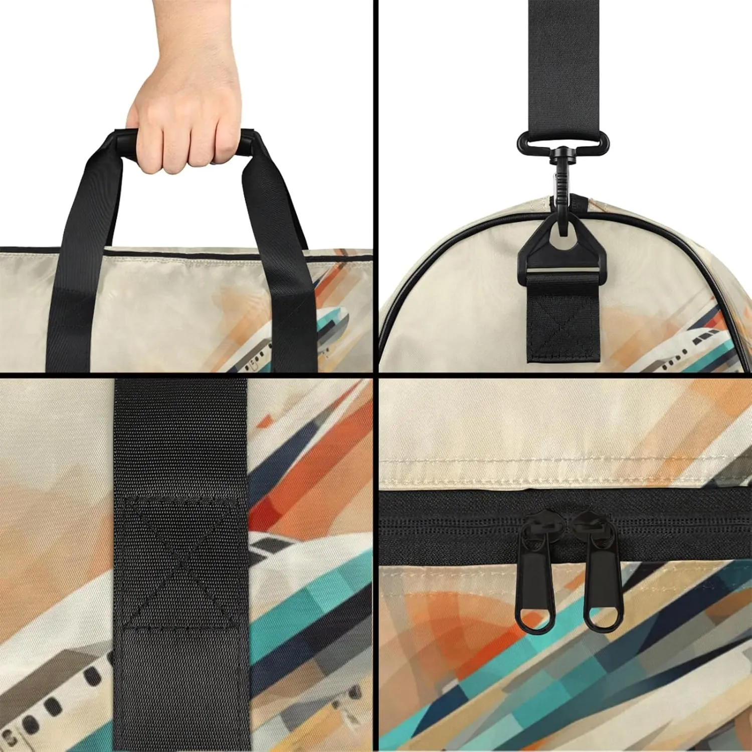 Abstract Geometric 43L Gym Duffle Bag for men with Shoe Compartment, Aircraft Pattern Overnight Weekender Bag for Women with Shoulder Strap, Ideal for Travel, Gym, Sports