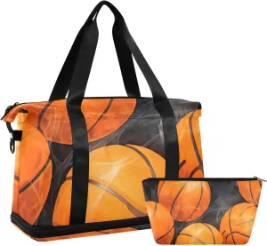 ALAZA Basketball Balls on Black Background Gym Bag Sports Duffel Bag with Shoes Compartment, Overnight Weekender Travel Tote Bag for Women Men Trip College