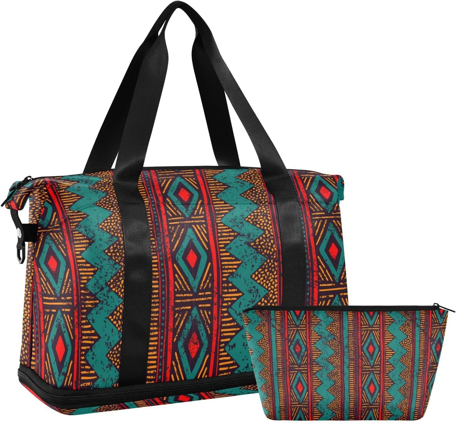 ALAZA Ethnic Aztec Tribal Ornament Geometric Gym Bag Sports Duffel Bag with Shoes Compartment, Overnight Weekender Travel Tote Bag for Women Men Trip College