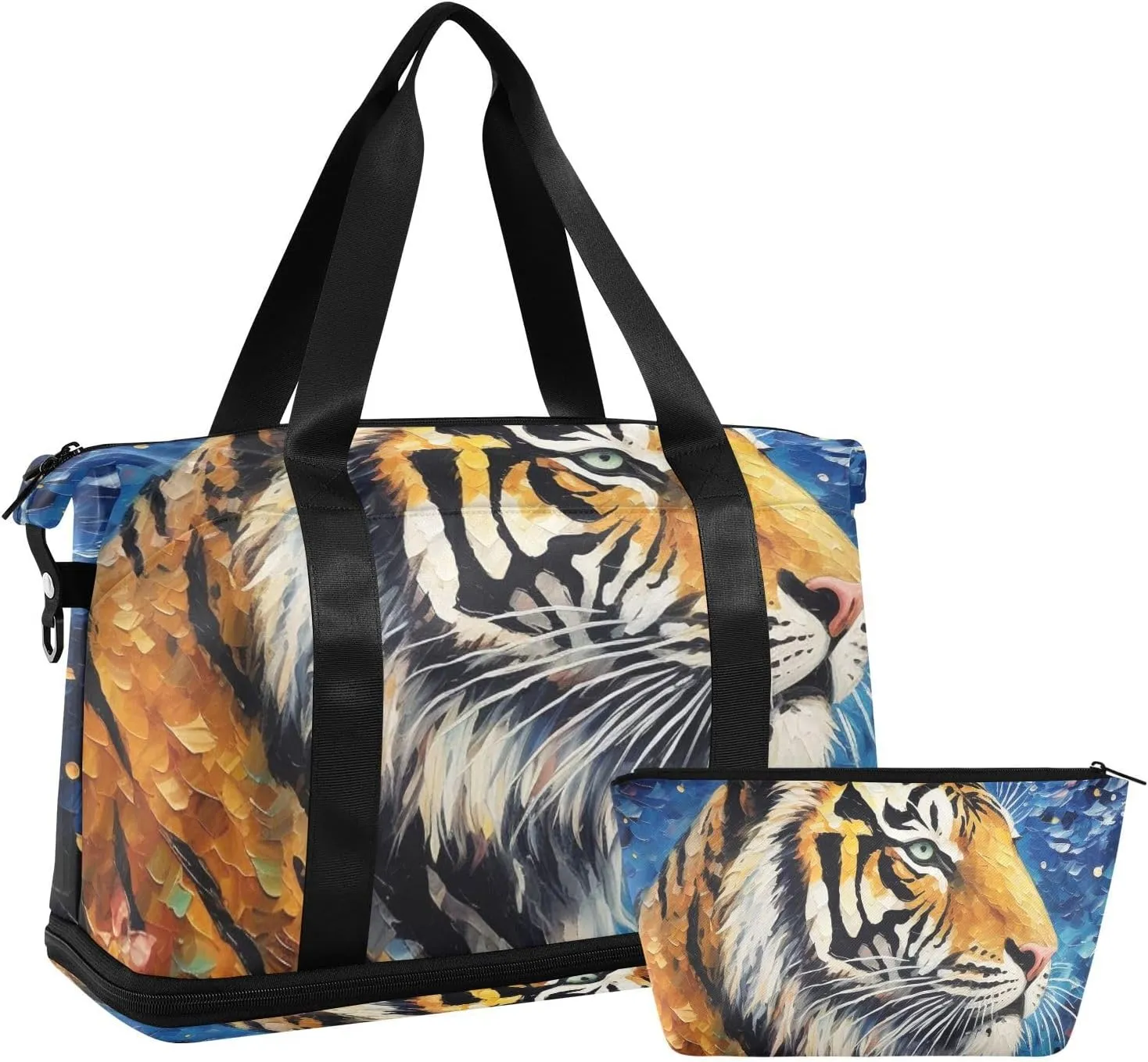 ALAZA Tiger in The Starry Night Gym Bag Sports Duffel Bag with Shoes Compartment, Overnight Weekender Travel Tote Bag for Women Men Trip College