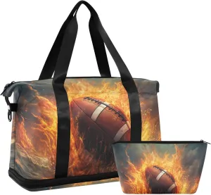 ALAZA Vintage American Football and Ocean Gym Bag Sports Duffel Bag with Shoes Compartment, Overnight Weekender Travel Tote Bag for Women Men Trip College