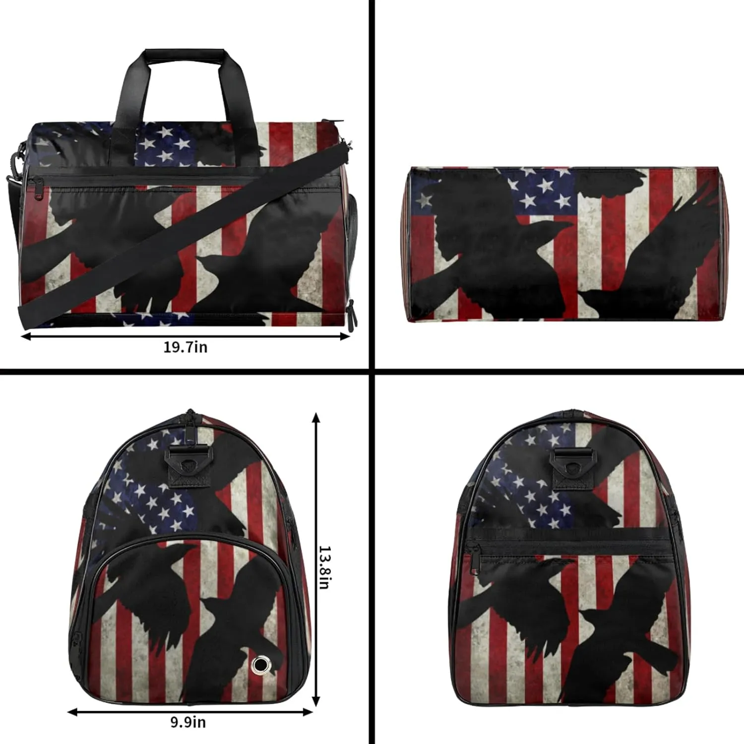 American Flag Gym Bags for Men Women, 43L Medium Sports Eagle Travel Duffel Bag for Men with Shoe Compartment,Carry on Bags for Airplanes Women