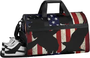 American Flag Gym Bags for Men Women, 43L Medium Sports Eagle Travel Duffel Bag for Men with Shoe Compartment,Carry on Bags for Airplanes Women