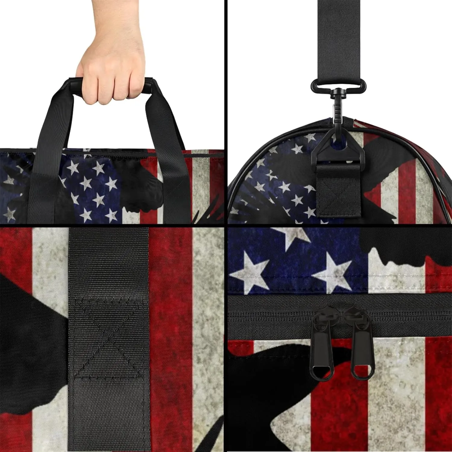 American Flag Gym Bags for Men Women, 43L Medium Sports Eagle Travel Duffel Bag for Men with Shoe Compartment,Carry on Bags for Airplanes Women