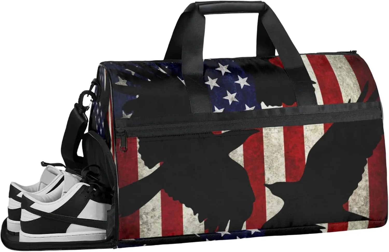 American Flag Gym Bags for Men Women, 43L Medium Sports Eagle Travel Duffel Bag for Men with Shoe Compartment,Carry on Bags for Airplanes Women