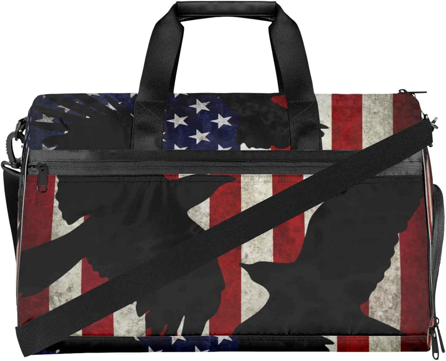 American Flag Gym Bags for Men Women, 43L Medium Sports Eagle Travel Duffel Bag for Men with Shoe Compartment,Carry on Bags for Airplanes Women