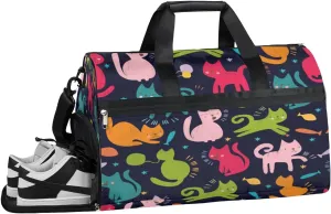 Animal Cat Pattern Resistant Sports Gym Bag for Women Men Travel Duffel bag with Wet Pocket & Shoes Compartment Waterproof Weekender Bag 19.7"x9.9"x13"