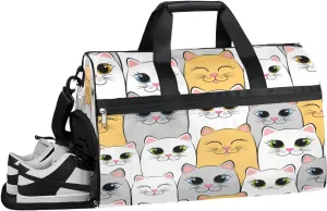 Animal Cat Print Sports Gym Bag with Wet Pocket & Shoes Compartment Waterproof Workout Duffel Bag for Women and Men Weekender Overnight Duffle Bag Travel Carry-on Tote