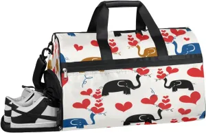 Animal Elephant Love Sports Gym Bag with Wet Pocket & Shoes Compartment Waterproof Workout Duffel Bag for Women and Men Weekender Overnight Duffle Bag Travel Carry-on Tote