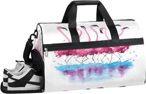 Animal Flamingo Watercolor Resistant Sports Gym Bag for Women Men Travel Duffel bag with Wet Pocket & Shoes Compartment Waterproof Weekender Bag 19.7"x9.9"x13"
