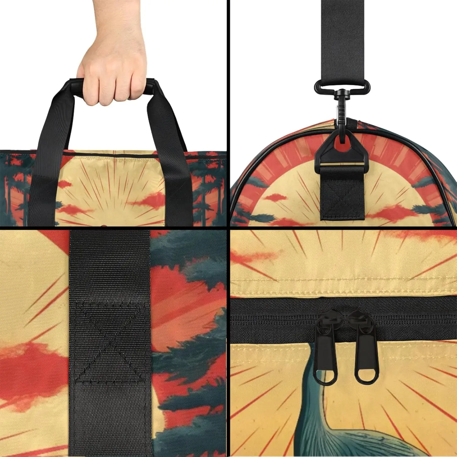 Animal Gym Duffle Bag for Women,Waterproof Sports Japanese Crane Duffle Bags Travel Weekender Bags for Men Women Overnight Bag with Shoes Compartment