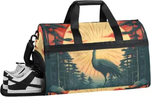 Animal Gym Duffle Bag for Women,Waterproof Sports Japanese Crane Duffle Bags Travel Weekender Bags for Men Women Overnight Bag with Shoes Compartment