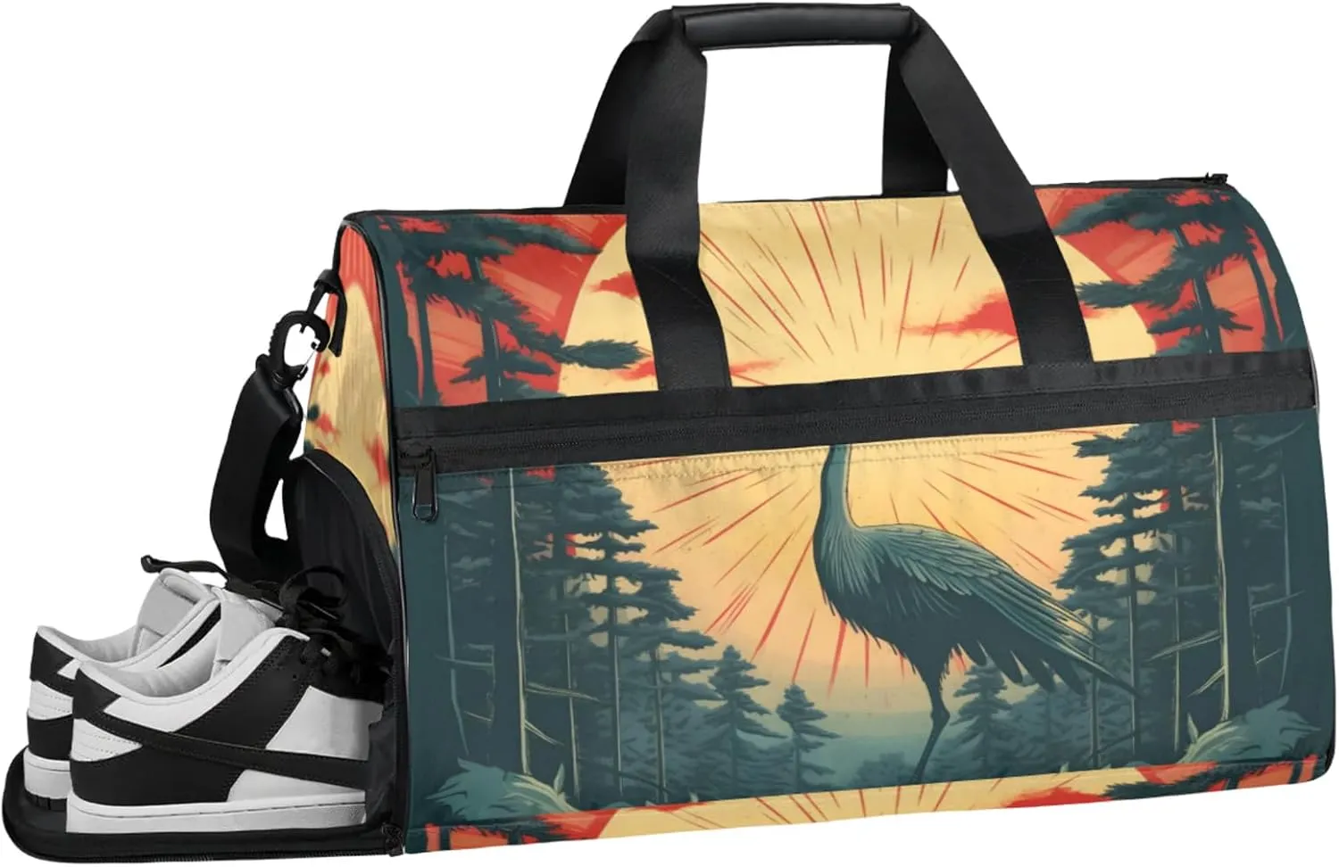 Animal Gym Duffle Bag for Women,Waterproof Sports Japanese Crane Duffle Bags Travel Weekender Bags for Men Women Overnight Bag with Shoes Compartment