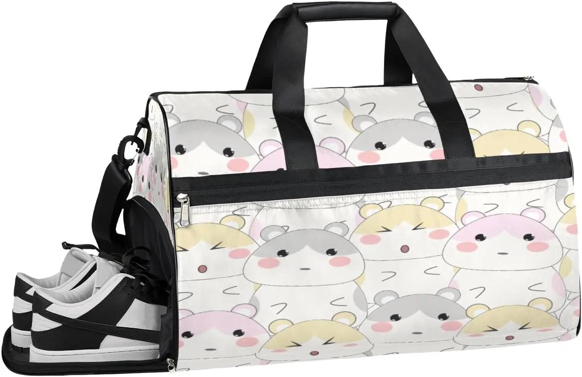 Animal Hamster Theme Resistant Sports Gym Bag for Women Men Travel Duffel bag with Wet Pocket & Shoes Compartment Waterproof Weekender Bag 19.7"x9.9"x13"