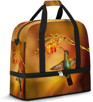 Animal Hummingbird Art Painting Foldable Travel Duffel Bag Tote Carry on Luggage Sport Duffle for Women Men Gym Bag Overnight Weekender Bags with Shoe Compartments & Shoulder Strap