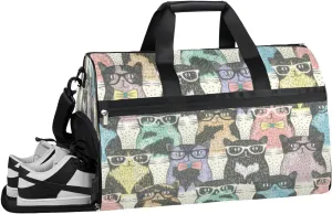 Animal Kitten Pattern Sports Gym Bag with Wet Pocket & Shoes Compartment Waterproof Workout Duffel Bag for Women and Men Weekender Overnight Duffle Bag Travel Carry-on Tote