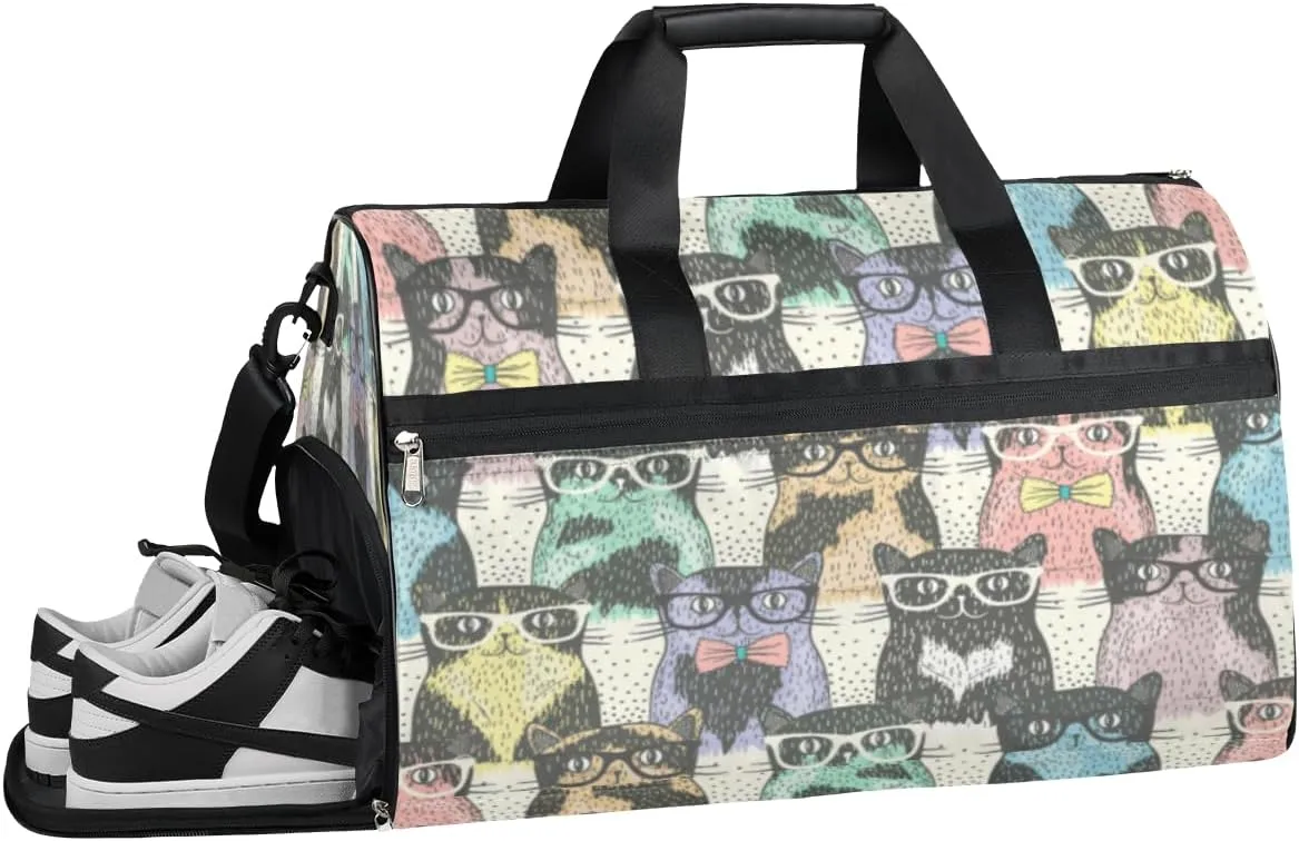 Animal Kitten Pattern Sports Gym Bag with Wet Pocket & Shoes Compartment Waterproof Workout Duffel Bag for Women and Men Weekender Overnight Duffle Bag Travel Carry-on Tote