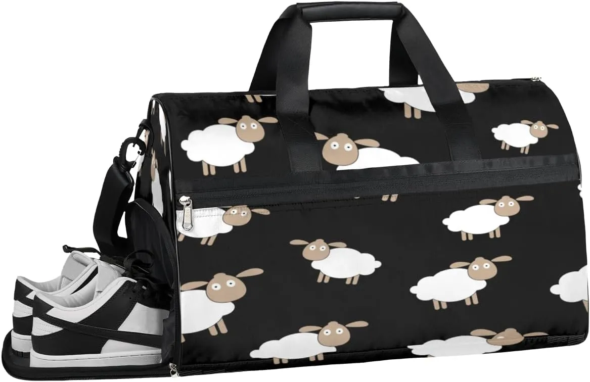 Animal Sheep Lamb Sports Gym Bag with Wet Pocket & Shoes Compartment Waterproof Workout Duffel Bag for Women and Men Weekender Overnight Duffle Bag Travel Carry-on Tote