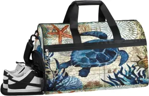 Animal Turtles Sports Gym Bag with Wet Pocket & Shoes Compartment Waterproof Workout Duffel Bag for Women and Men Weekender Overnight Duffle Bag Travel Carry-on Tote