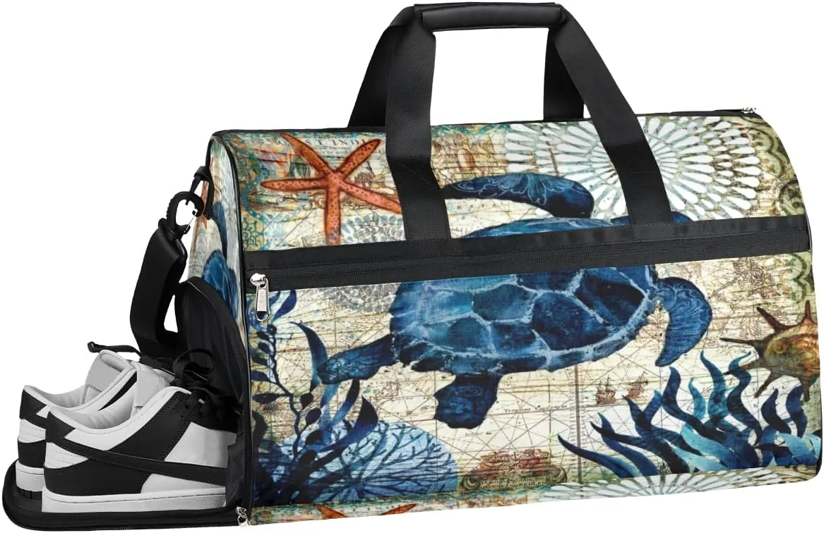 Animal Turtles Sports Gym Bag with Wet Pocket & Shoes Compartment Waterproof Workout Duffel Bag for Women and Men Weekender Overnight Duffle Bag Travel Carry-on Tote
