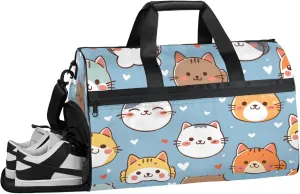 Animals 43L Gym Duffle Bag for men with Shoe Compartment, Cats Overnight Weekender Bag for Women with Shoulder Strap, Ideal for Travel, Gym, Sports