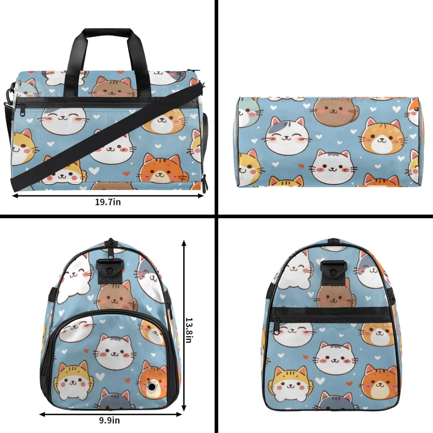 Animals 43L Gym Duffle Bag for men with Shoe Compartment, Cats Overnight Weekender Bag for Women with Shoulder Strap, Ideal for Travel, Gym, Sports
