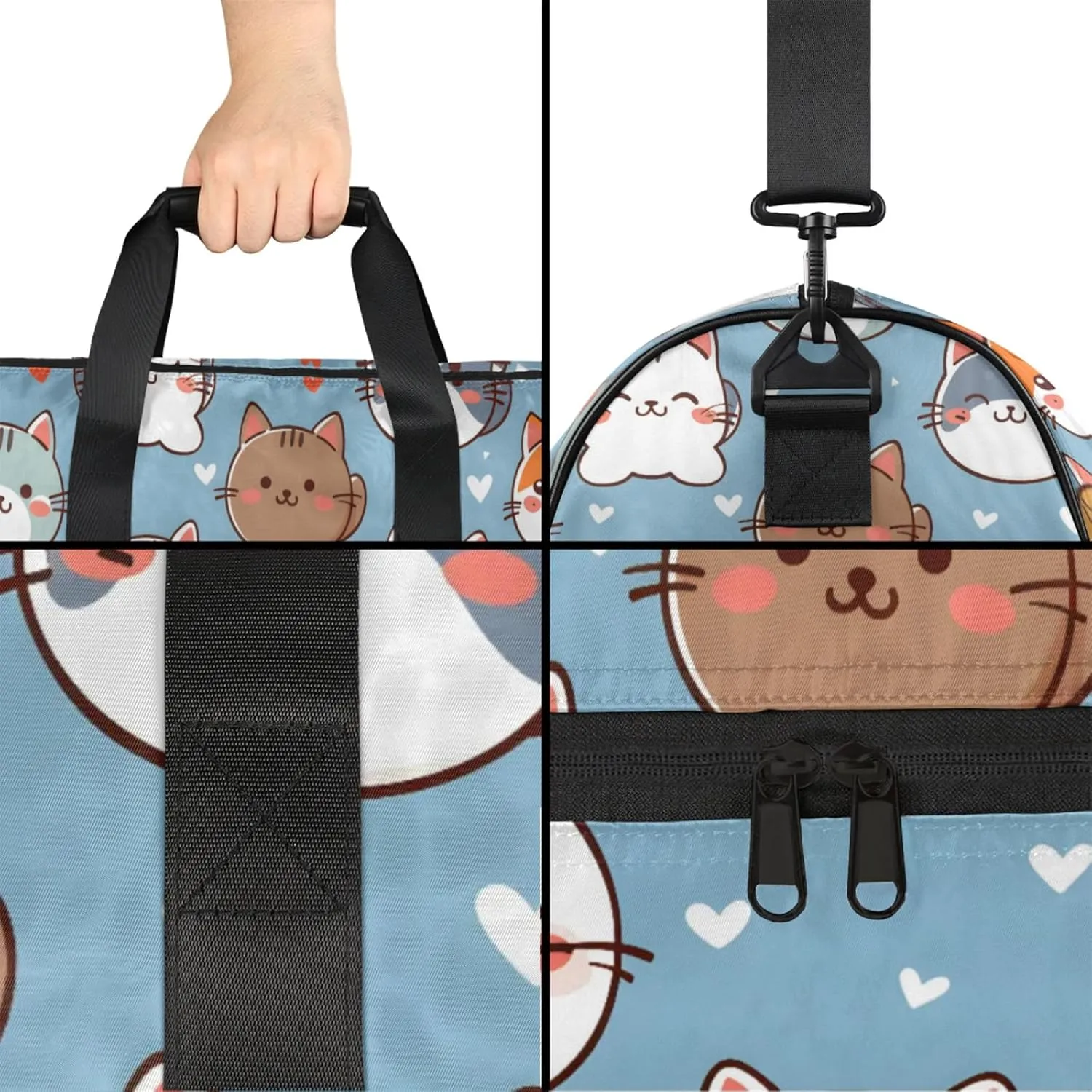 Animals 43L Gym Duffle Bag for men with Shoe Compartment, Cats Overnight Weekender Bag for Women with Shoulder Strap, Ideal for Travel, Gym, Sports