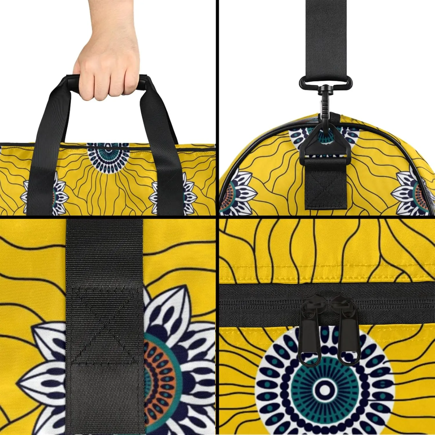 Art Abstract Gym Bags for Men Women, 43L Medium Sports Yellow Flower Travel Duffel Bag for Men with Shoe Compartment,Carry on Bags for Airplanes Women