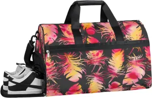 Art Painting Bird Feathers Resistant Sports Gym Bag for Women Men Travel Duffel bag with Wet Pocket & Shoes Compartment Waterproof Weekender Bag 19.7"x9.9"x13"
