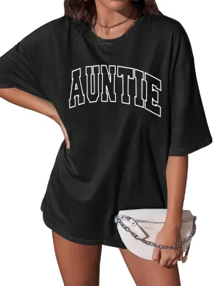 Aunt Shirts Funny in My Cool Auntie Era T-Shirt Oversize Auntie Letter Print Tee Tops Casual Short Sleeve Shirts
