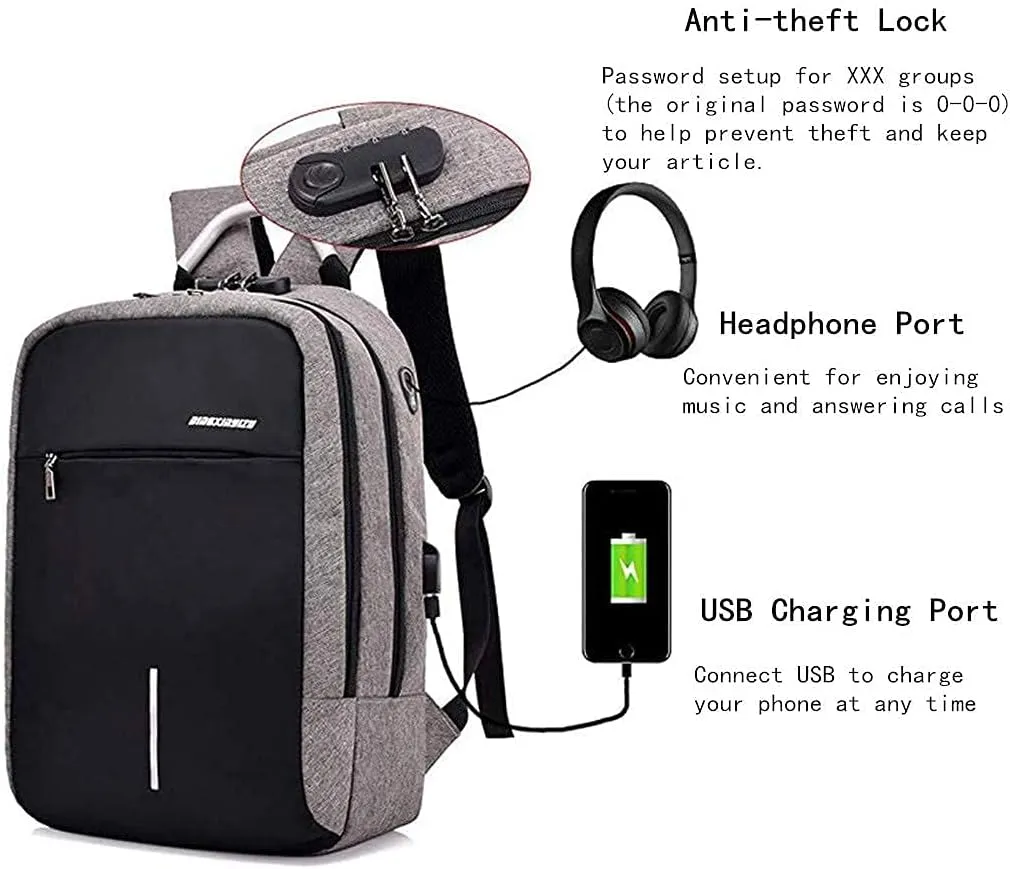 Backpack Mens, 15.6 Laptop Backpacks Grand School Bags Oxford Backpack Multifunction Daypack Teenager Unisex for Business Hiking Travel Camping with USB Port Anti-Theft Device (Grey)